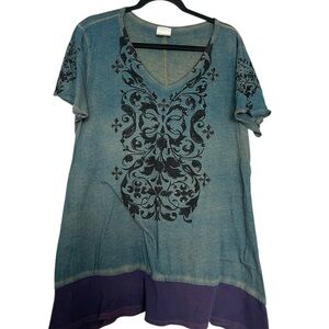 Y2K Grunge Tunic Top with Black Floral Print